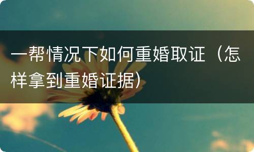 一帮情况下如何重婚取证（怎样拿到重婚证据）