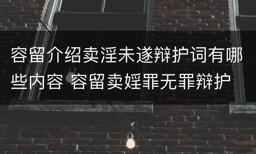 容留介绍卖淫未遂辩护词有哪些内容 容留卖婬罪无罪辩护
