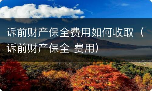 诉前财产保全费用如何收取（诉前财产保全 费用）