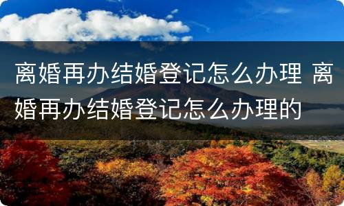 离婚再办结婚登记怎么办理 离婚再办结婚登记怎么办理的