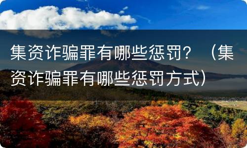 集资诈骗罪有哪些惩罚？（集资诈骗罪有哪些惩罚方式）