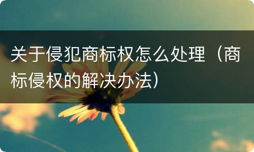 关于侵犯商标权怎么处理（商标侵权的解决办法）