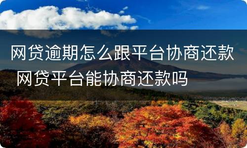 网贷逾期怎么跟平台协商还款 网贷平台能协商还款吗