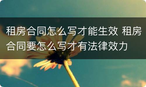 租房合同怎么写才能生效 租房合同要怎么写才有法律效力