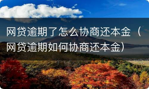 网贷逾期了怎么协商还本金（网贷逾期如何协商还本金）