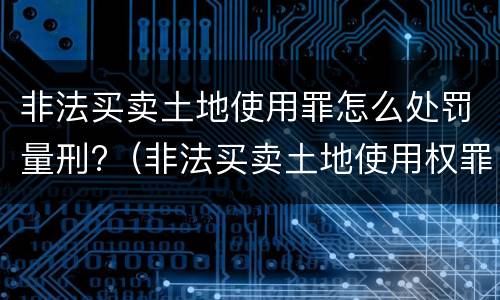 非法买卖土地使用罪怎么处罚量刑?（非法买卖土地使用权罪立案标准）