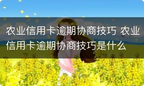 农业信用卡逾期协商技巧 农业信用卡逾期协商技巧是什么
