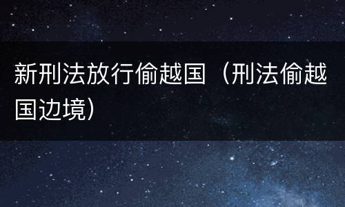 新刑法放行偷越国（刑法偷越国边境）