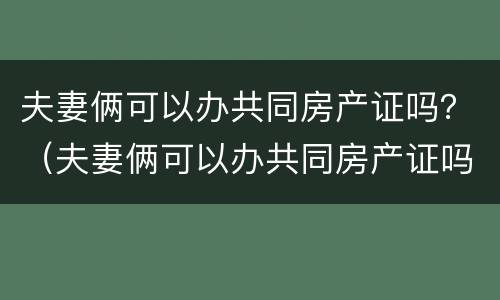 夫妻俩可以办共同房产证吗？（夫妻俩可以办共同房产证吗）