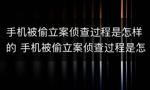 手机被偷立案侦查过程是怎样的 手机被偷立案侦查过程是怎样的视频