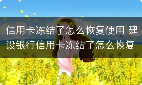信用卡冻结了怎么恢复使用 建设银行信用卡冻结了怎么恢复使用