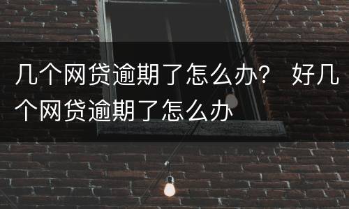 几个网贷逾期了怎么办？ 好几个网贷逾期了怎么办