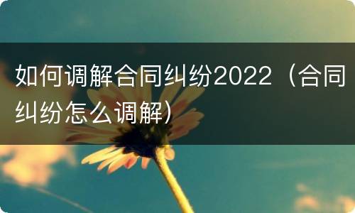 如何调解合同纠纷2022（合同纠纷怎么调解）