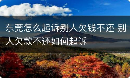 东莞怎么起诉别人欠钱不还 别人欠款不还如何起诉