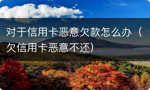 对于信用卡恶意欠款怎么办（欠信用卡恶意不还）