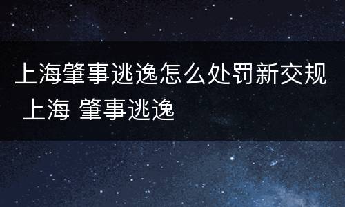 上海肇事逃逸怎么处罚新交规 上海 肇事逃逸