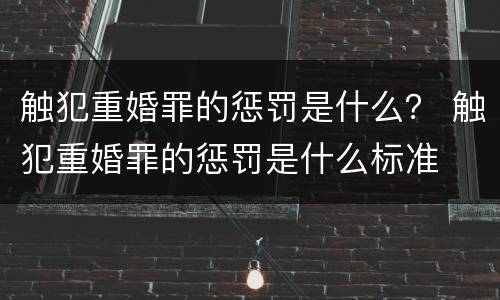 触犯重婚罪的惩罚是什么？ 触犯重婚罪的惩罚是什么标准
