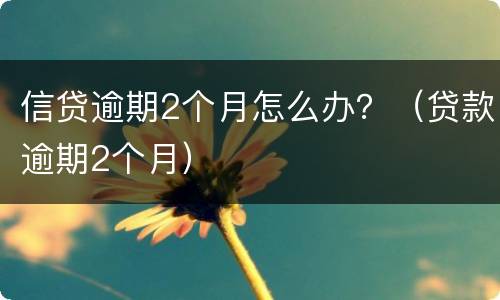信贷逾期2个月怎么办？（贷款逾期2个月）