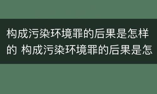 构成污染环境罪的后果是怎样的 构成污染环境罪的后果是怎样的行为