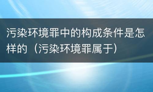 污染环境罪中的构成条件是怎样的（污染环境罪属于）