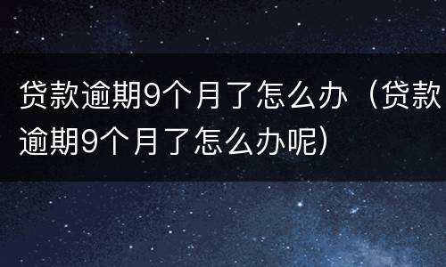 贷款逾期9个月了怎么办（贷款逾期9个月了怎么办呢）