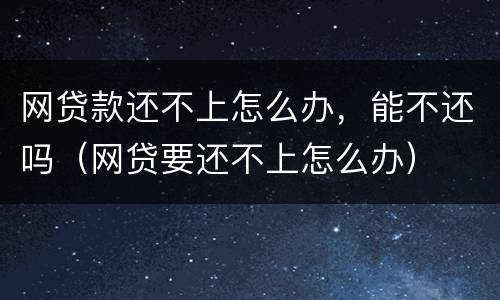 网贷款还不上怎么办，能不还吗（网贷要还不上怎么办）