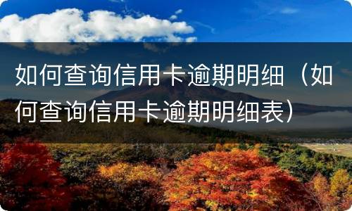如何查询信用卡逾期明细（如何查询信用卡逾期明细表）