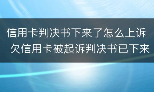 信用卡判决书下来了怎么上诉 欠信用卡被起诉判决书已下来
