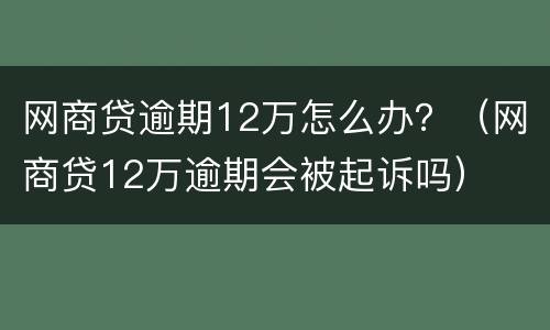网商贷逾期12万怎么办？（网商贷12万逾期会被起诉吗）
