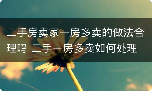 二手房卖家一房多卖的做法合理吗 二手一房多卖如何处理