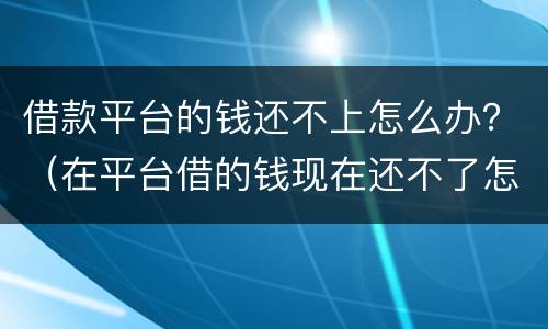 借款平台的钱还不上怎么办？（在平台借的钱现在还不了怎么办）