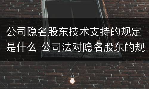 公司隐名股东技术支持的规定是什么 公司法对隐名股东的规定